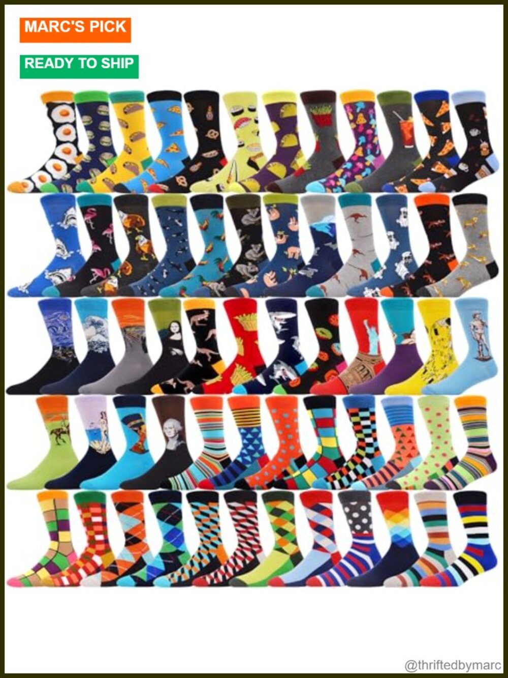 Men's Fun Dress Socks Novelty Patterned Cotton Crew Socks 36 Pairs